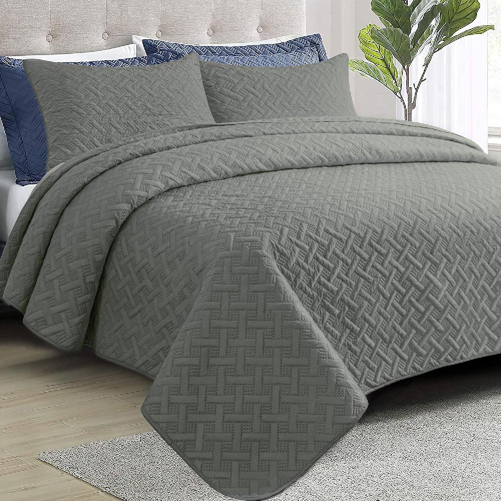 ntbay NTBAY Twin Quilt Set 68x96 – Grey Bedspread with 1 Pillow Sham
