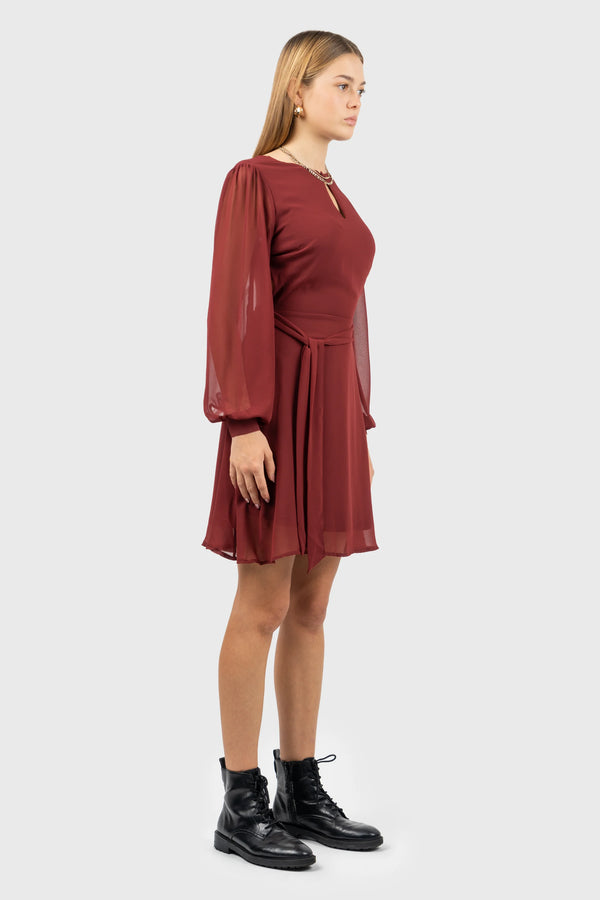 Nu In 100% RECYCLED CHIFFON BALLOON SLEEVE MINI DRESS