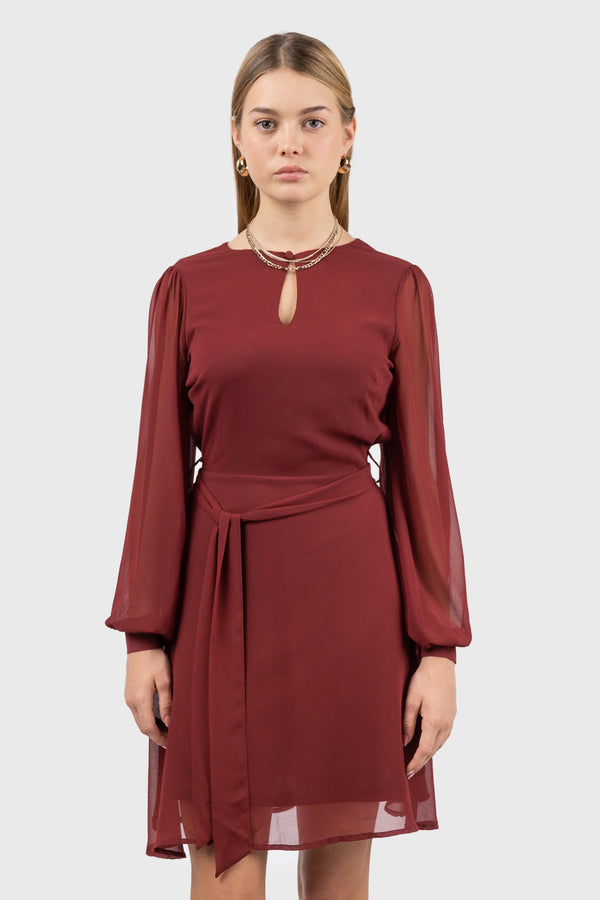 Nu In 100% RECYCLED CHIFFON BALLOON SLEEVE MINI DRESS