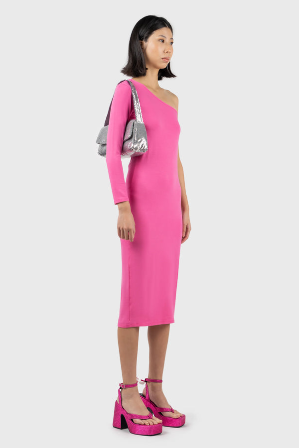 Nu In ASYMMETRIC LONG SLEEVE MIDI DRESS