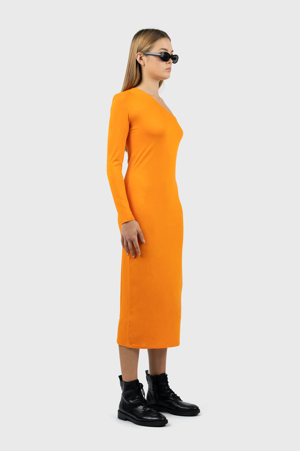 Nu In ASYMMETRIC LONG SLEEVE MIDI DRESS
