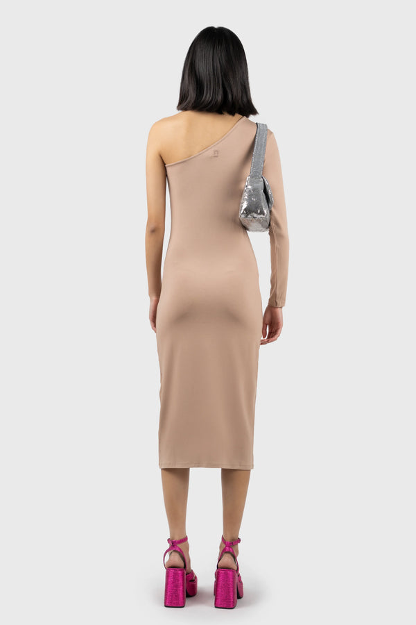 Nu In ASYMMETRIC LONG SLEEVE MIDI DRESS