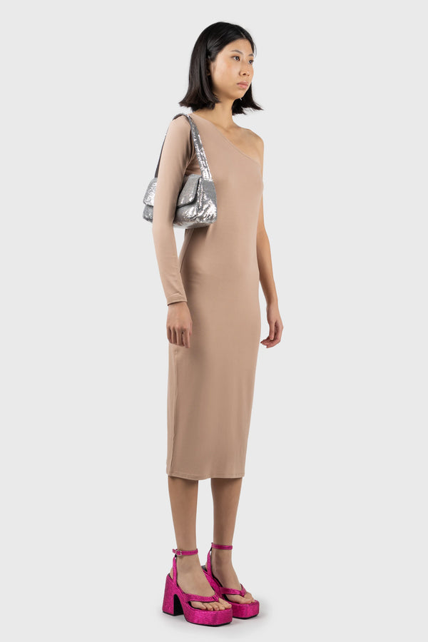 Nu In ASYMMETRIC LONG SLEEVE MIDI DRESS