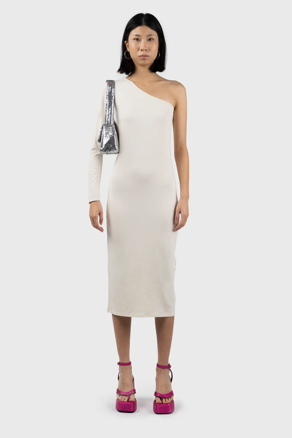 nu in ASYMMETRIC LONG SLEEVE MIDI DRESS