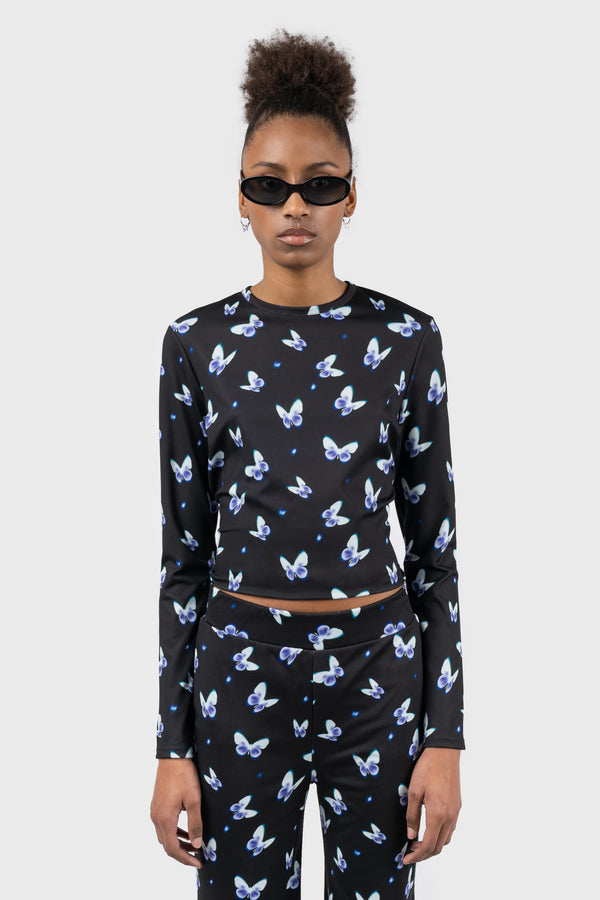 Nu In BUTTERFLY PRINT LONG SLEEVE TOP