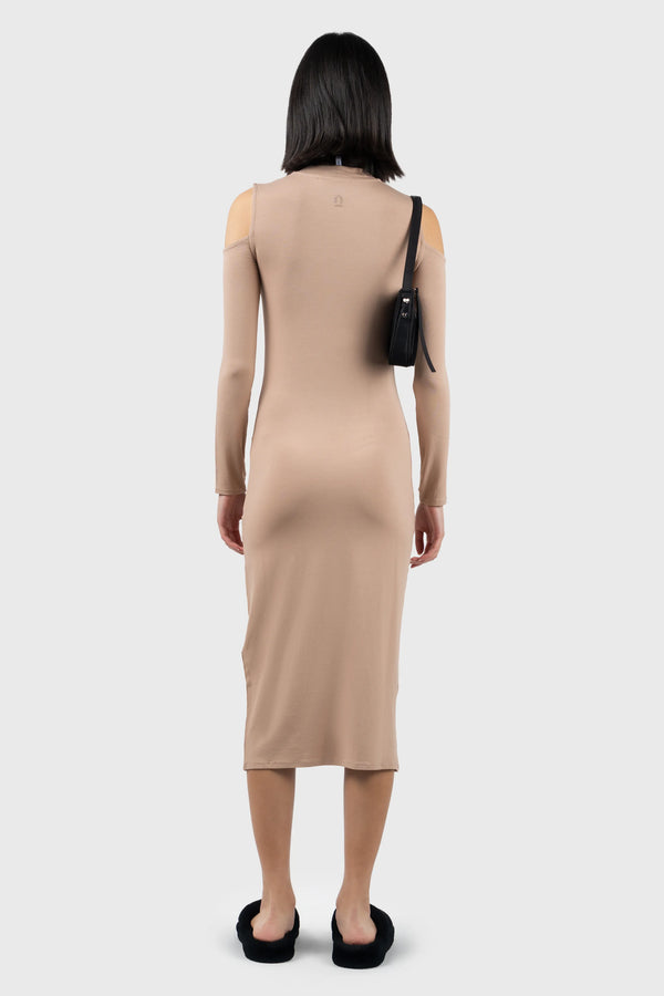 Nu In COLD SHOULDER HIGH NECK MIDI DRESS