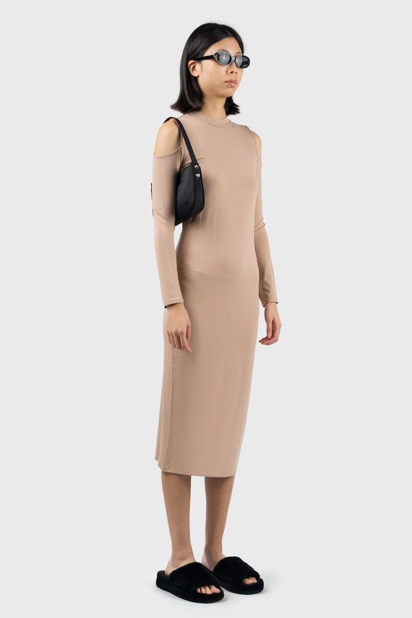Nu In COLD SHOULDER HIGH NECK MIDI DRESS