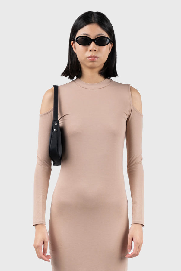 Nu In COLD SHOULDER HIGH NECK MIDI DRESS