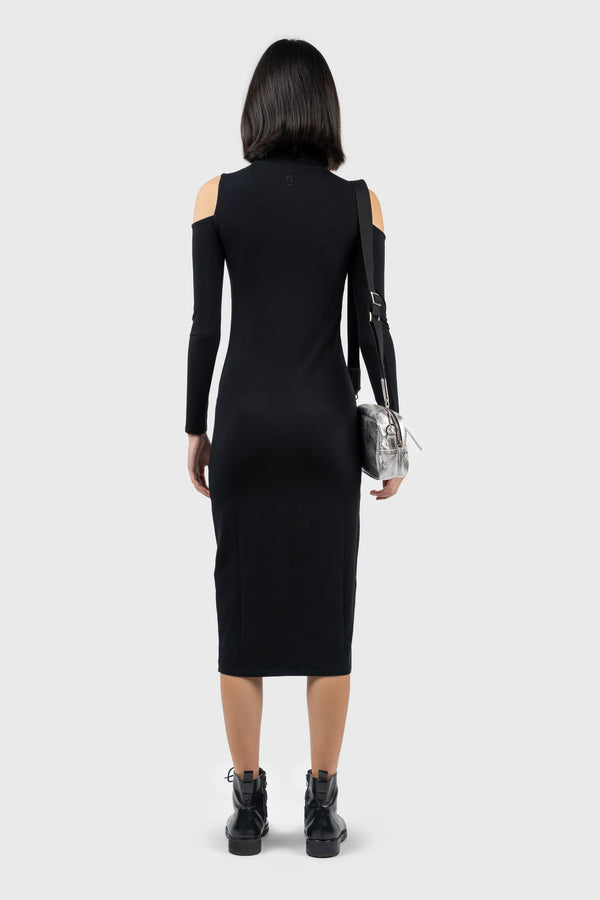 Nu In COLD SHOULDER HIGH NECK MIDI DRESS