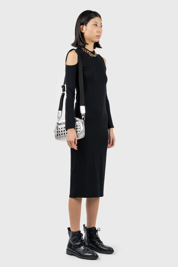 Nu In COLD SHOULDER HIGH NECK MIDI DRESS