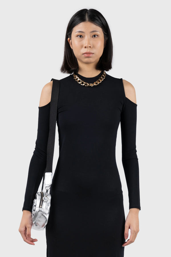 Nu In COLD SHOULDER HIGH NECK MIDI DRESS