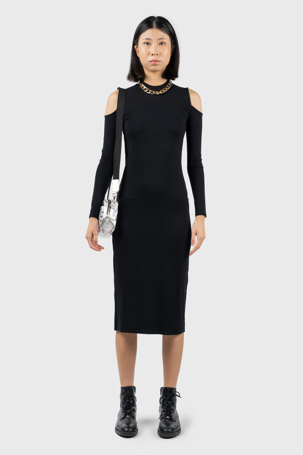 nu in COLD SHOULDER HIGH NECK MIDI DRESS