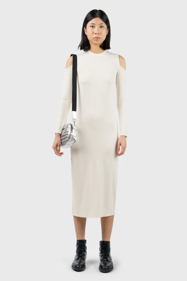 nu in COLD SHOULDER HIGH NECK MIDI DRESS