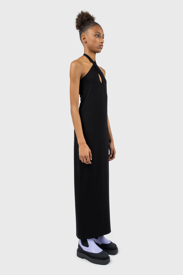 Nu In CROSS HALTERNECK JERSEY COLUMN MAXI DRESS