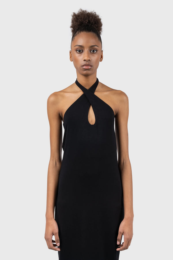 Nu In CROSS HALTERNECK JERSEY COLUMN MAXI DRESS