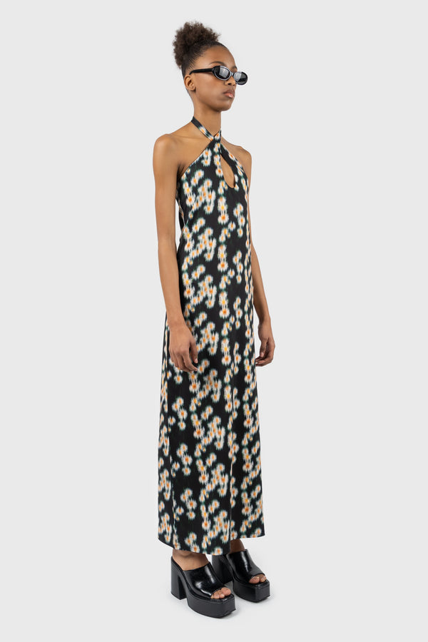 Nu In CROSS HALTERNECK JERSEY COLUMN MAXI DRESS