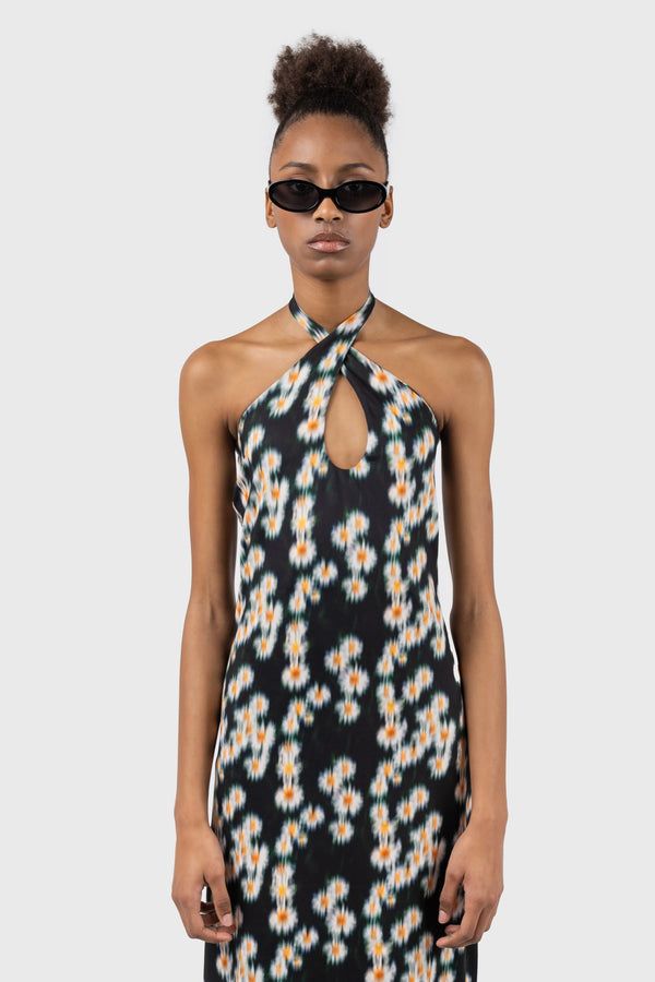Nu In CROSS HALTERNECK JERSEY COLUMN MAXI DRESS