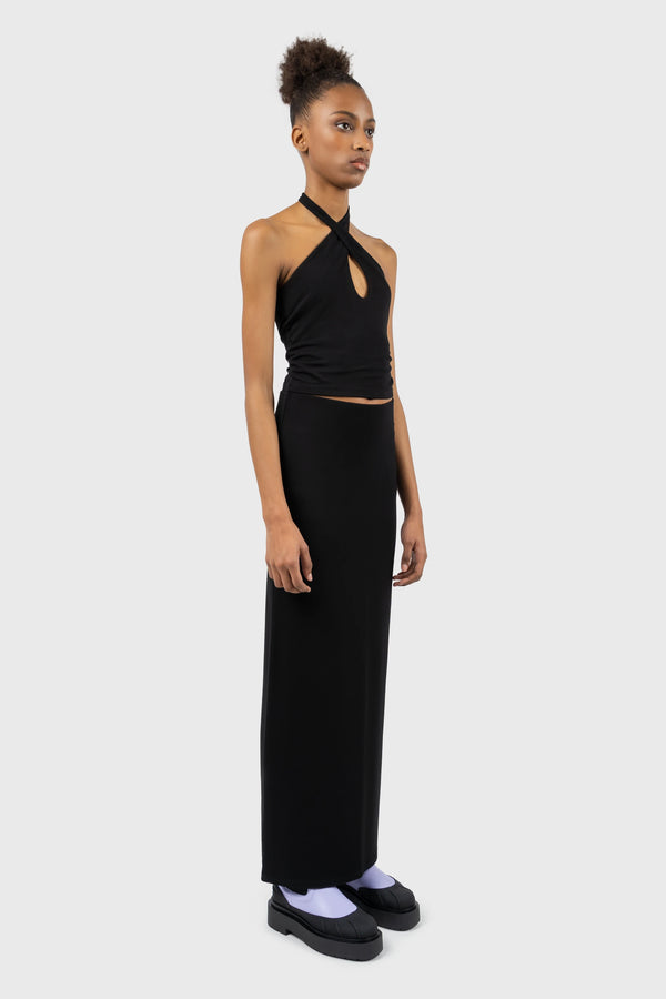 Nu In CROSS HALTERNECK JERSEY CROPPED TOP