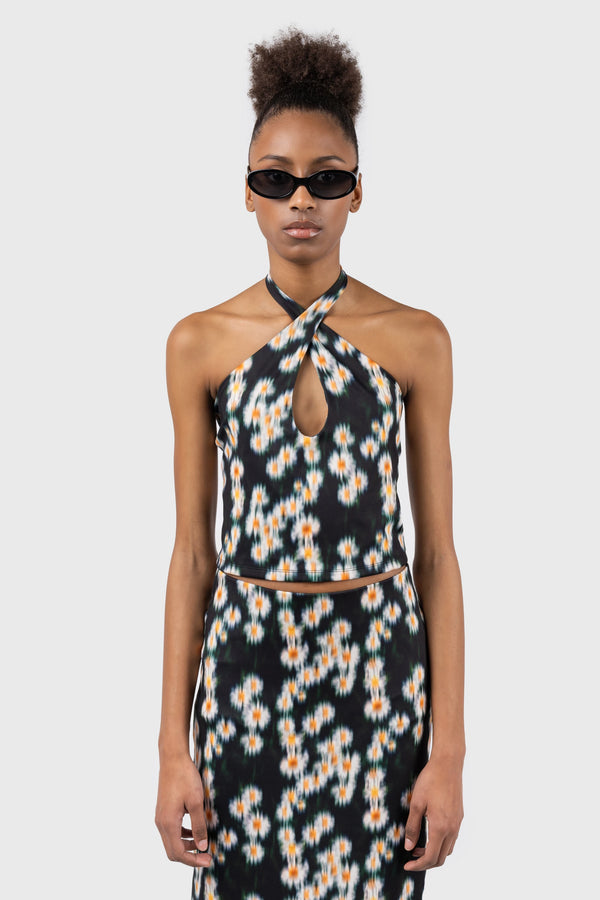 Nu In CROSS HALTERNECK JERSEY CROPPED TOP