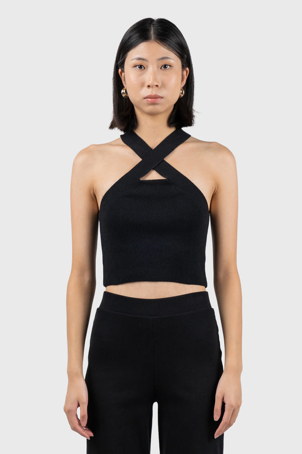 Nu In CROSS OVER HALTERNECK KNIT TOP