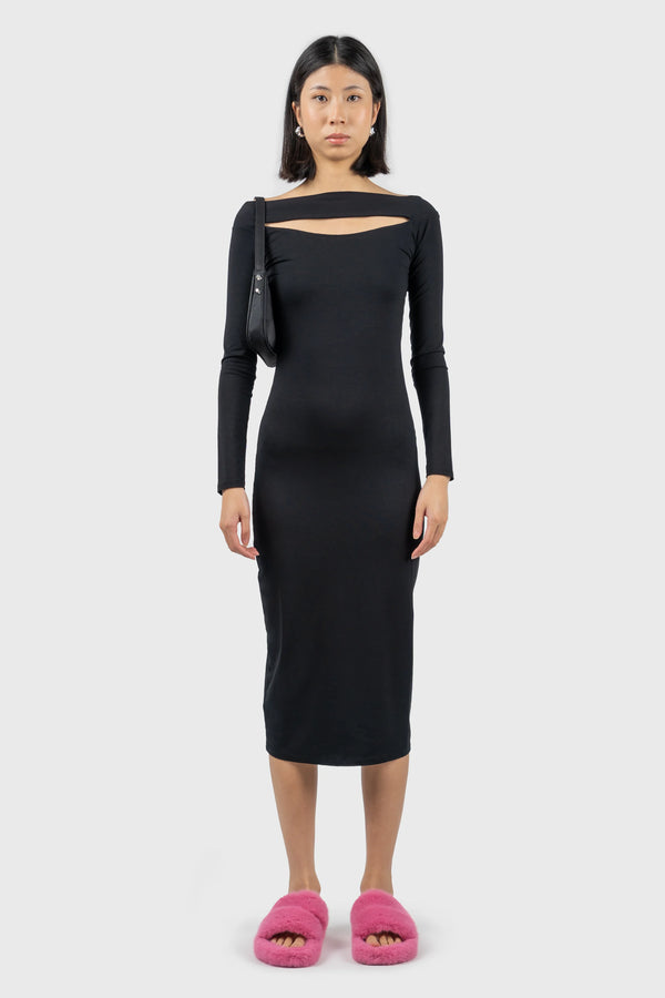 nu in CUT OUT DETAIL LONG SLEEVE MIDI DRESS