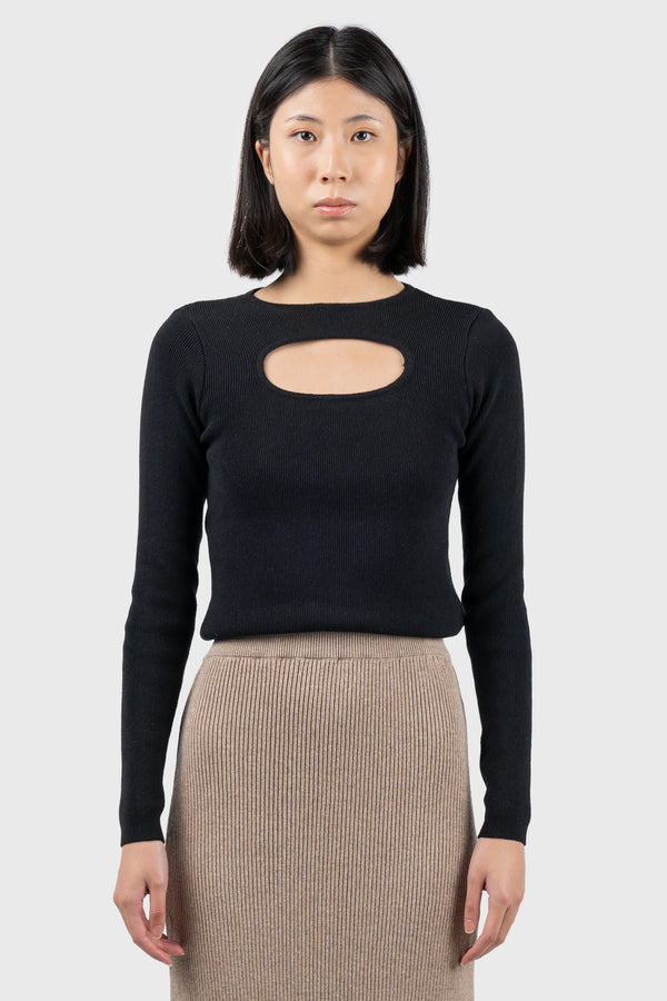 Nu In CUT OUT RIBBED KNIT TOP