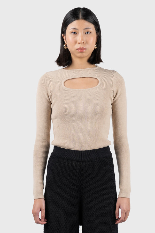 Nu In CUT OUT RIBBED KNIT TOP