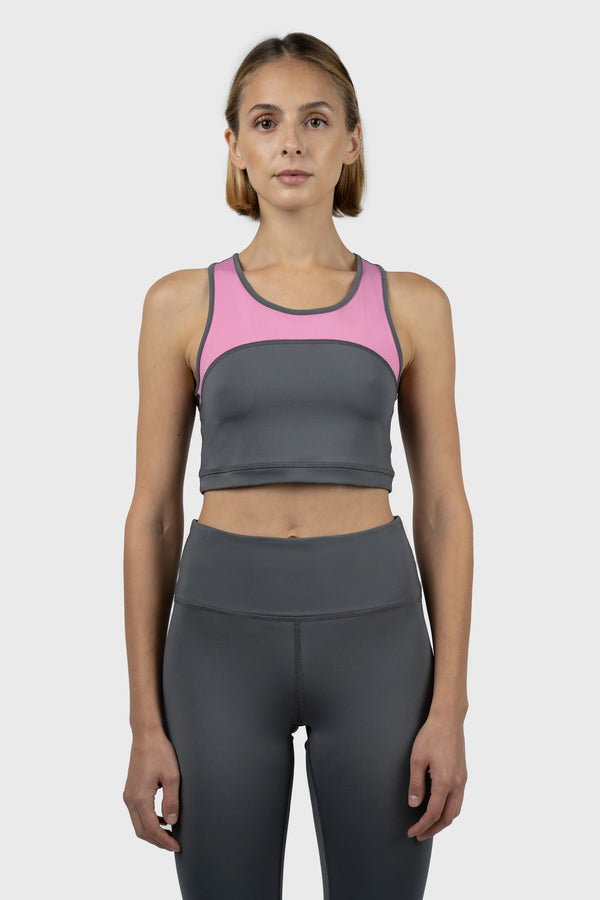 Nu In GREY AND PINK RACER BACK SPORTS BRA