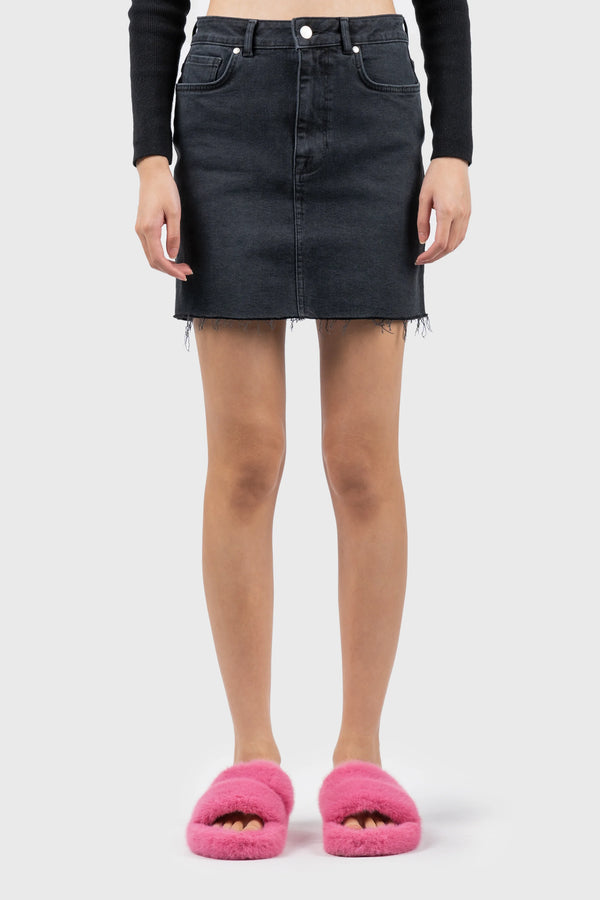 nu in HIGH RISE RAW HEM DENIM SKIRT