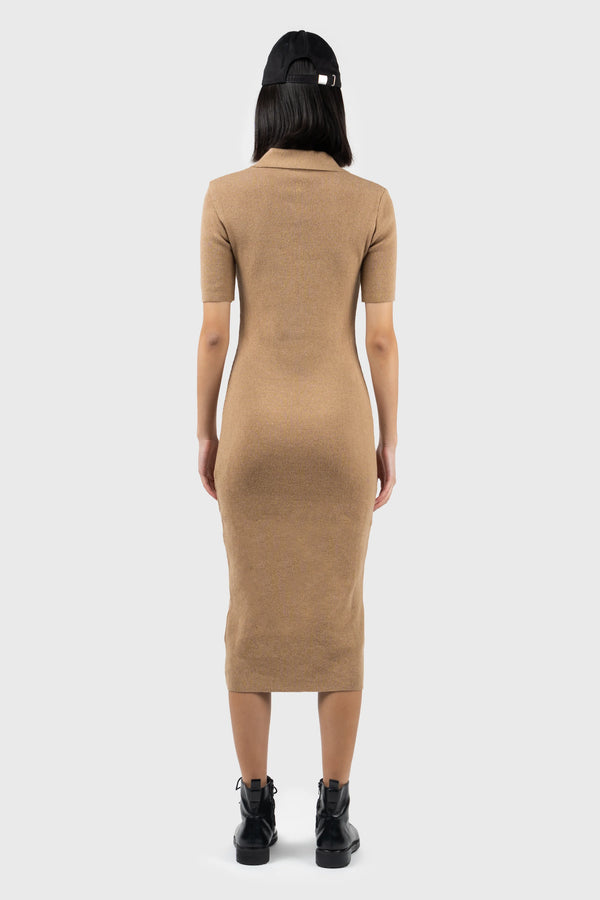 Nu In KNITTED OPEN COLLAR MIDI DRESS