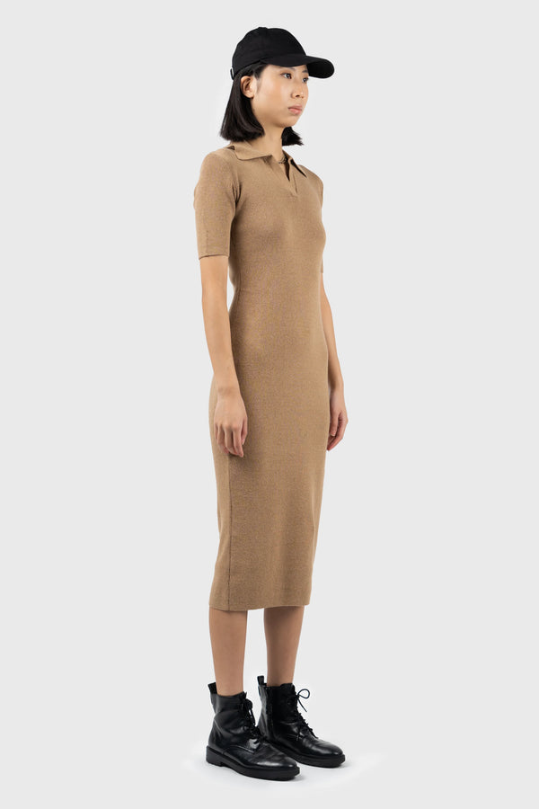 Nu In KNITTED OPEN COLLAR MIDI DRESS
