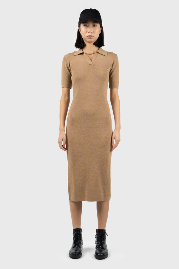 nu in KNITTED OPEN COLLAR MIDI DRESS
