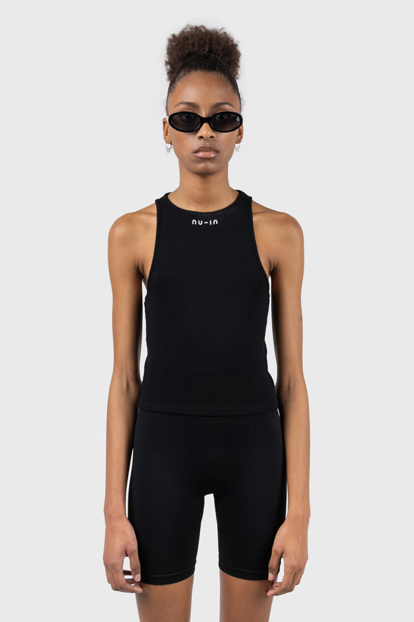 Nu In LOGO RIBBED HALTERNECK TOP