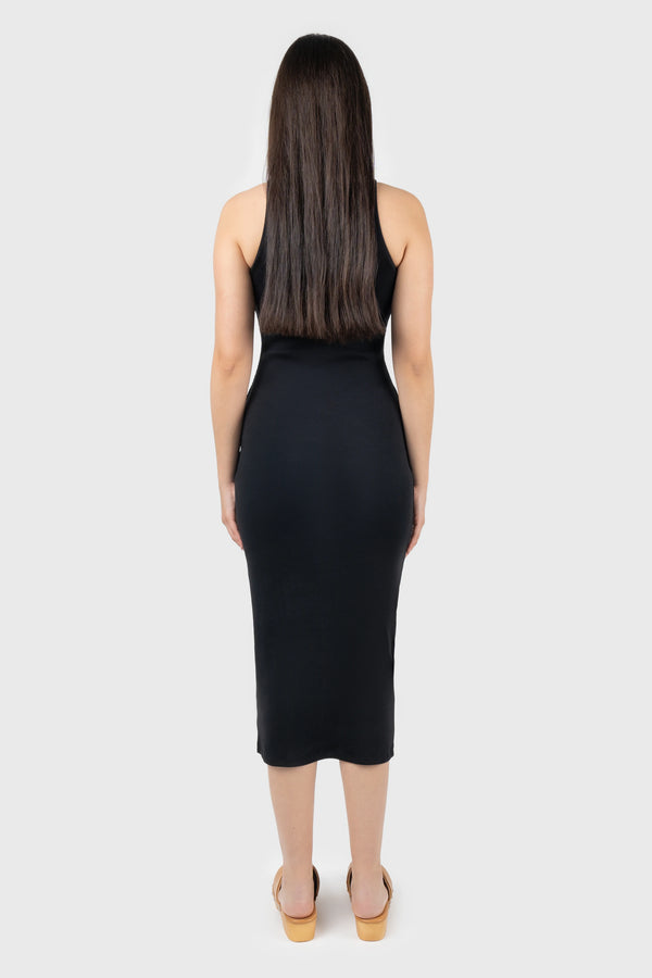 Nu In LOGO RIBBED SCOOP NECK VEST MIDI DRESS