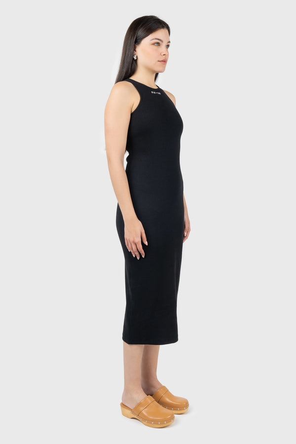 Nu In LOGO RIBBED SCOOP NECK VEST MIDI DRESS
