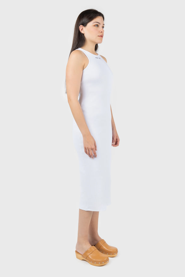 Nu In LOGO RIBBED SCOOP NECK VEST MIDI DRESS