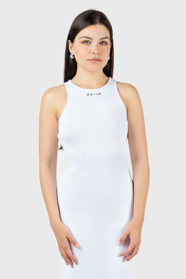 Nu In LOGO RIBBED SCOOP NECK VEST MIDI DRESS