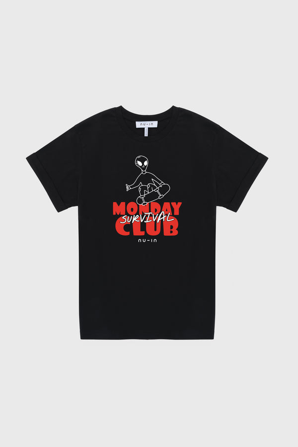 Nu In MONDAY SURVIVAL CLUB ROLL-UP SLEEVES T-SHIRT