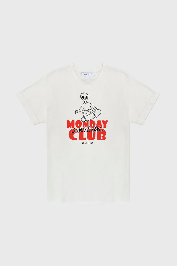 Nu In MONDAY SURVIVAL CLUB ROLL-UP SLEEVES T-SHIRT