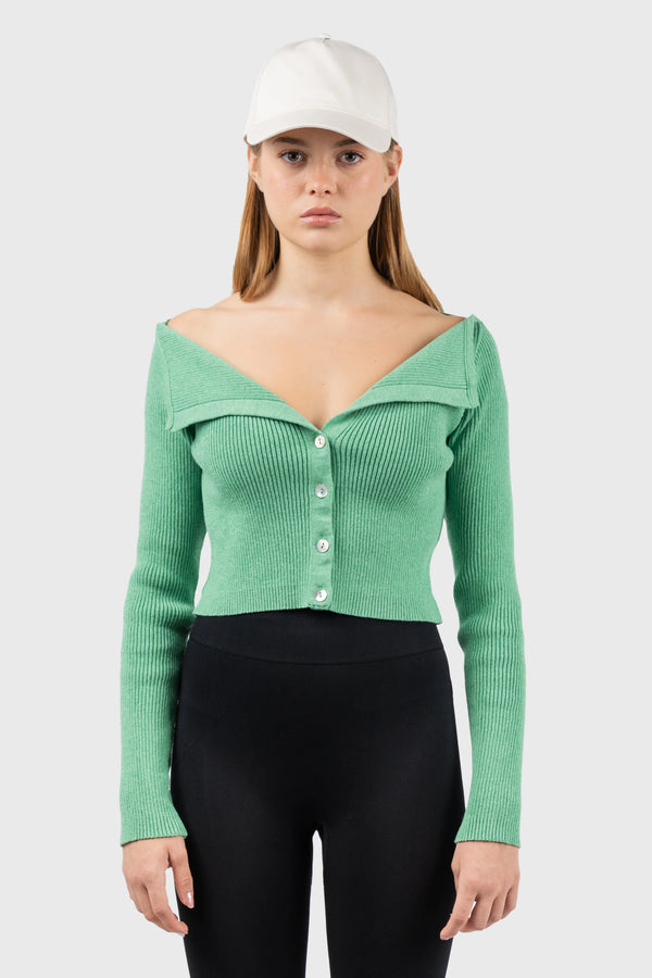Nu In OFF SHOULDER CROPPED KNITTED CARDIGAN