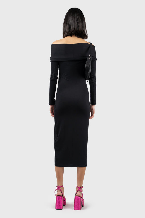 Nu In OFF THE SHOULDER JERSEY MIDI DRESS