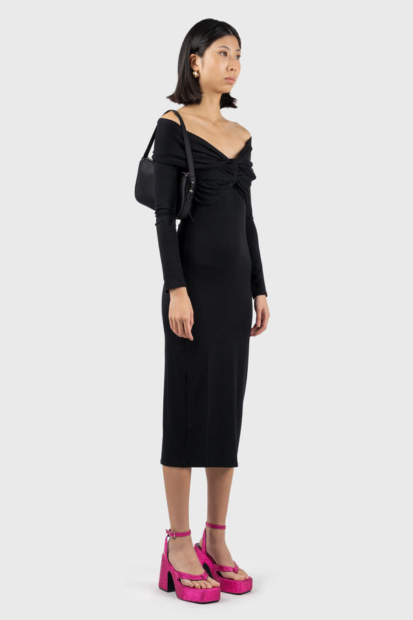 Nu In OFF THE SHOULDER JERSEY MIDI DRESS