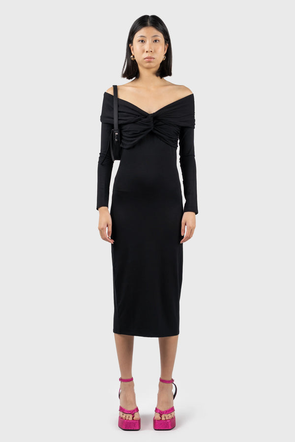 nu in OFF THE SHOULDER JERSEY MIDI DRESS