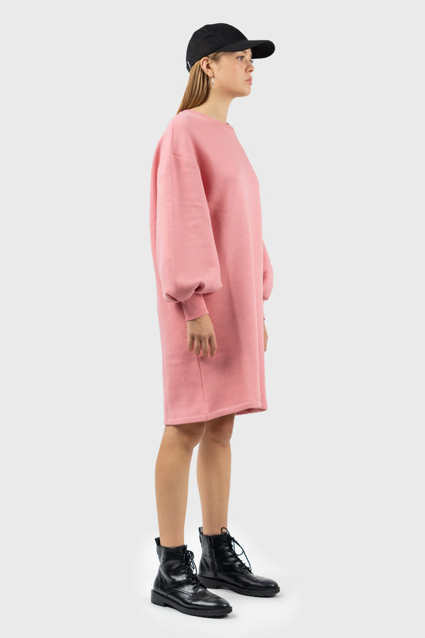 Nu In PINK PUFF SLEEVE SWEATSHIRT DRESS