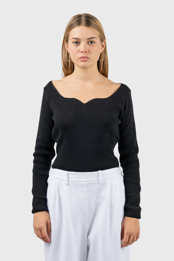 Nu In RIBBED KNIT SWEETHEART NECKLINE TOP