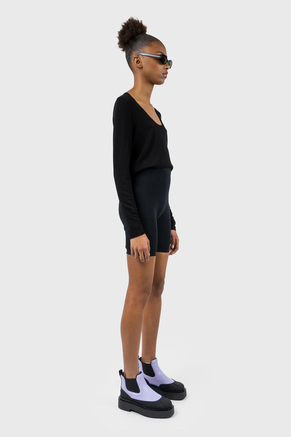 Nu In SCOOP NECK RIBBED LONG SLEEVE TOP