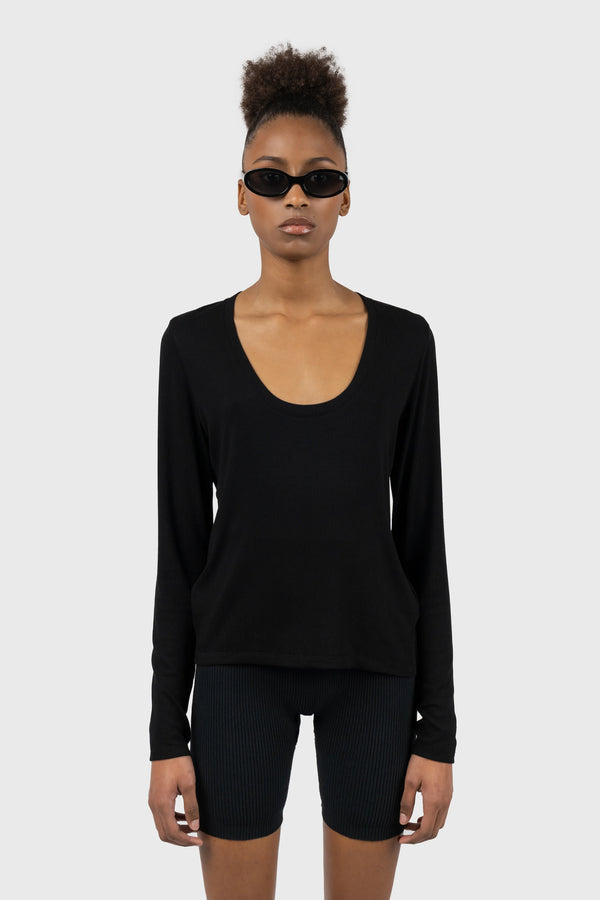 Nu In SCOOP NECK RIBBED LONG SLEEVE TOP