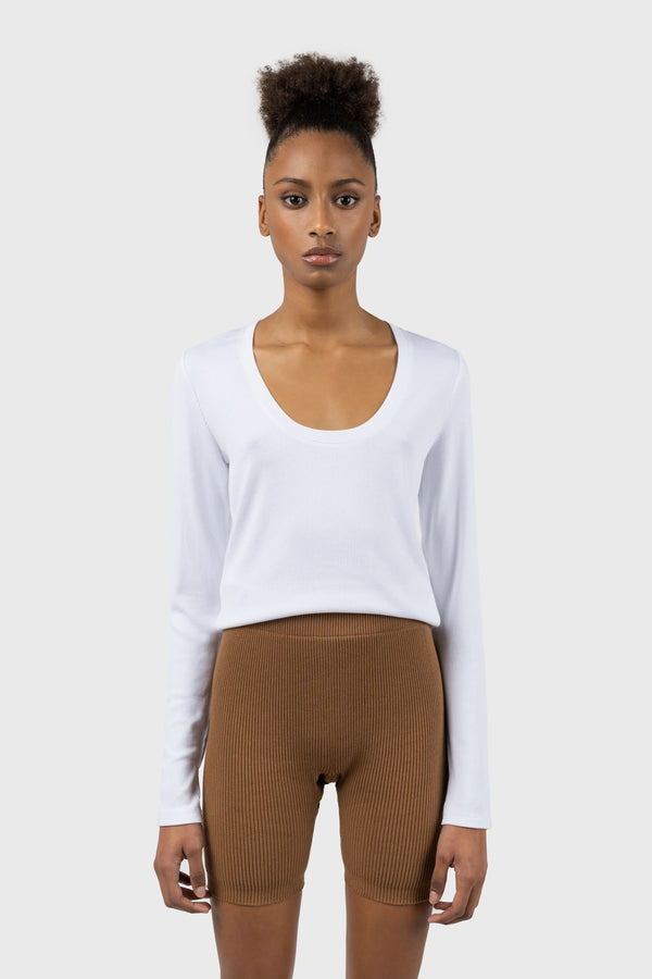 Nu In SCOOP NECK RIBBED LONG SLEEVE TOP