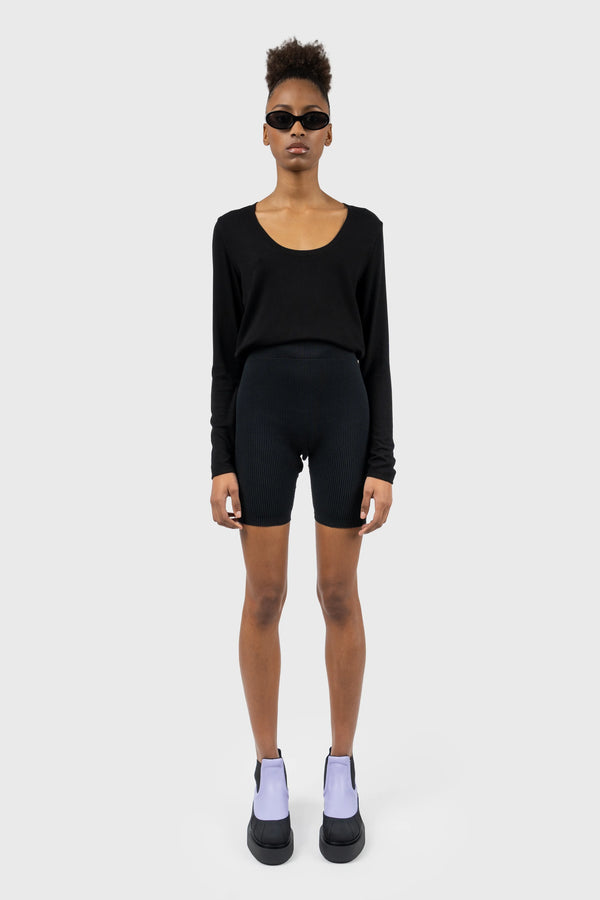 nu in SCOOP NECK RIBBED LONG SLEEVE TOP