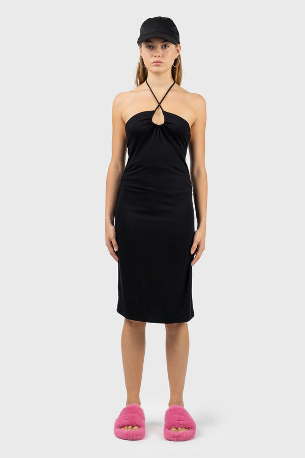 nu in THIN TIE HALTERNECK MIDI JERSEY DRESS